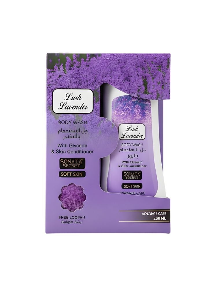 Lush Lavender Body Wash Gift Set with Glycerin and Skin Conditioner – Lavender Floral Scent Body Cleanser with Free Loofah, Purple, 1 Set - Image 1